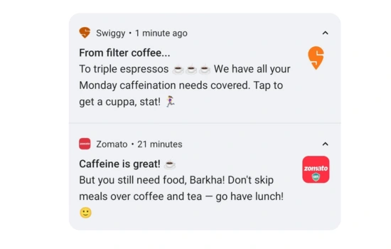 Swiggy and zomato push notifications
